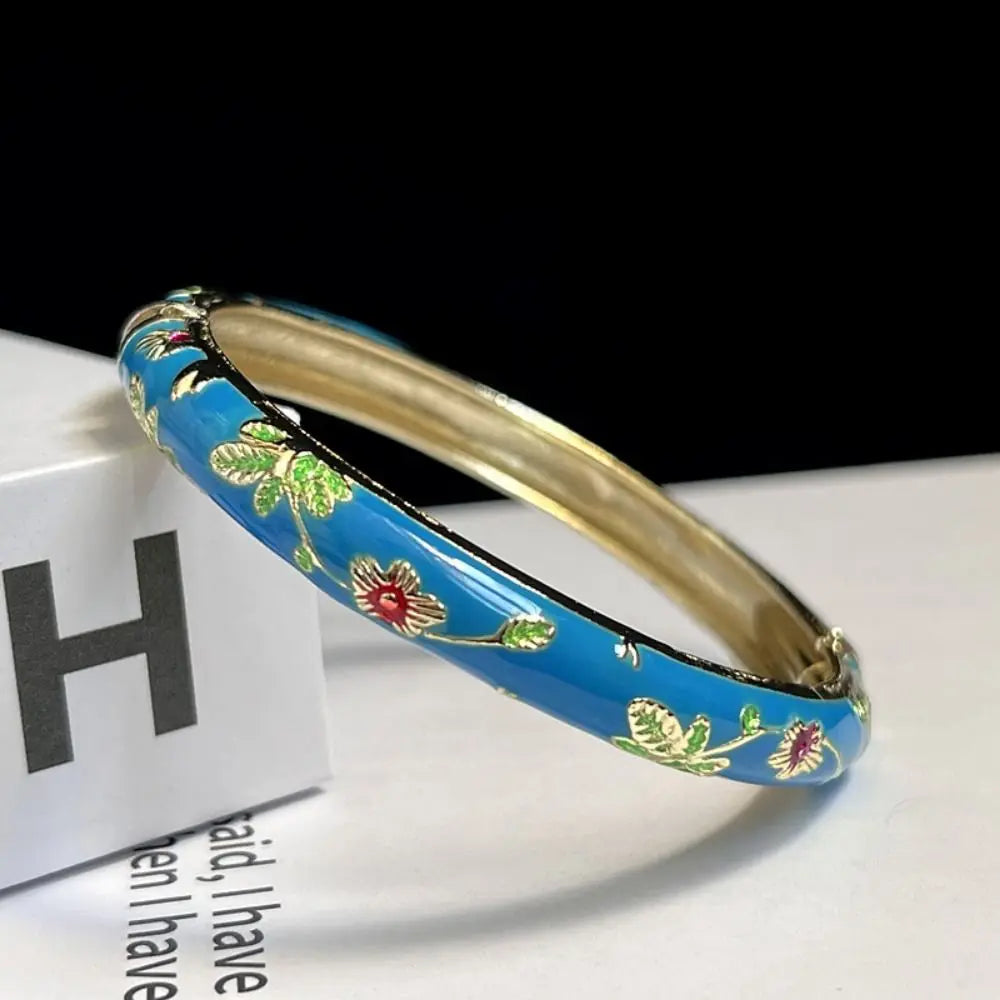 Chinese Cloisonne Enamel Peony Filigree Double Bangle Bracelet Enamel Bangle Bracelet PLUSH