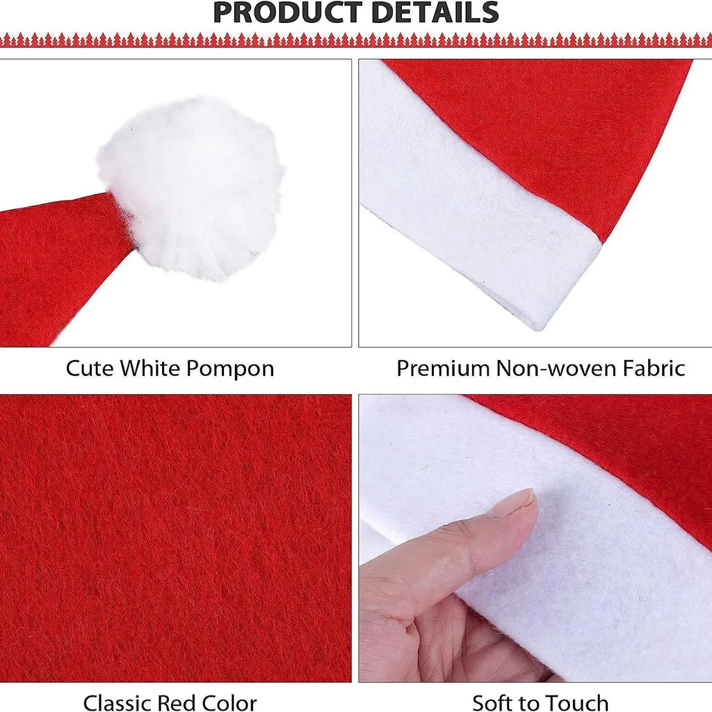Christmas Santa Party Hats for Kids & Adults – Non-Woven Holiday Party Hat PLUSH