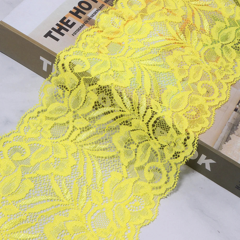 1.5 Yards 15cm Elastic Floral Lace Trim for DIY Sewing Lace Sewing Trim PLUSH yellow 15cm