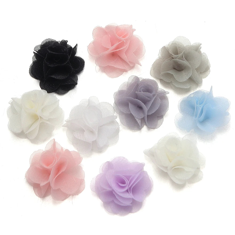 10pcs 2cm Chiffon Organza Flower Appliques – DIY Hair & Decor Fabric Flower Appliques PLUSH Random Mixed