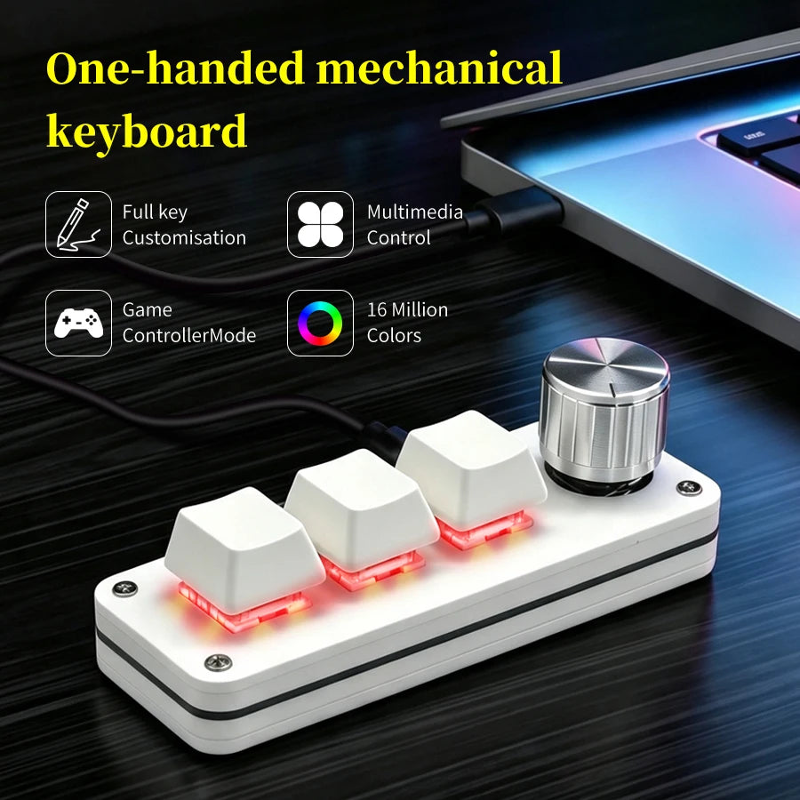 Programmable 3-Key Macro Keypad with Knob – Hotswap RGB USB-C Mechanical Macro Keypad PLUSH