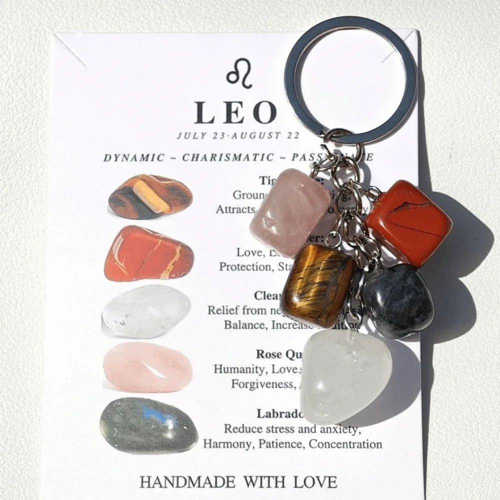 12 Constellation Zodiac Keychain | Polished Stone Birthstone Charm Zodiac Keychain PLUSH