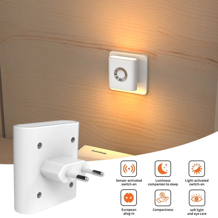 220V LED Motion Sensor Night Light EU Plug – Warm White Wall Lamp Motion Sensor Night Light PLUSH