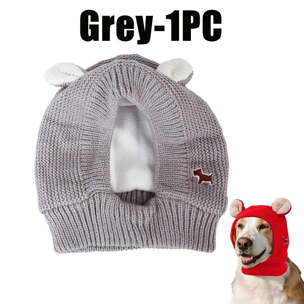 Dog Ear Muffs Knitted Hat – Pet Winter Neck & Ear Warmer Pet Winter Hat PLUSH Grey-1PC