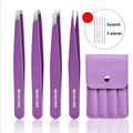 Ouriner 4pc Stainless Steel Tweezers – Eyelash & Brow Kit Beauty Tweezers Kit PLUSH Purple 9 Pcs Set