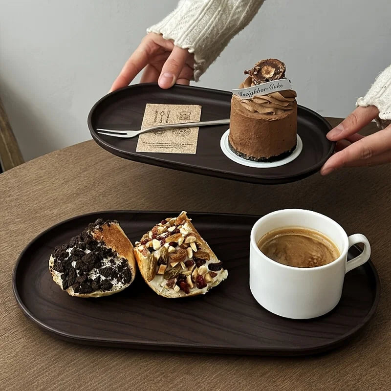 Black Walnut Wood Grain Serving Tray – Reusable Plastic Serving Tray PLUSH
