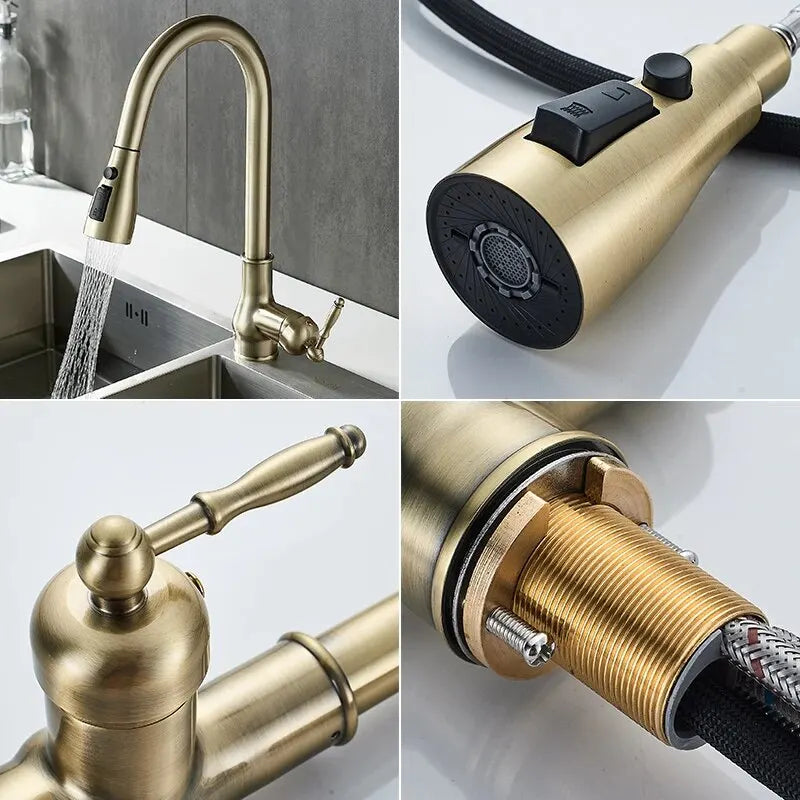 Pull Out Kitchen Faucet Antique Bronze Single Handle | EL9021 Kitchen Faucet PLUSH