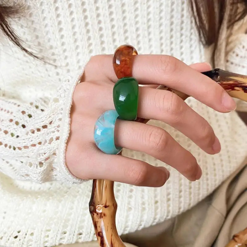 Colorful Resin Geometric Rings – Retro Irregular Fashion Set Resin Fashion Rings PLUSH