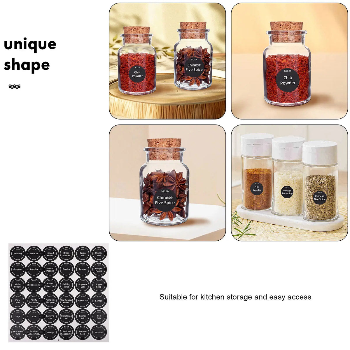 Chalkboard Labels for Spice Jars & Food Containers – 20 Sheets Kitchen Organization Labels PLUSH