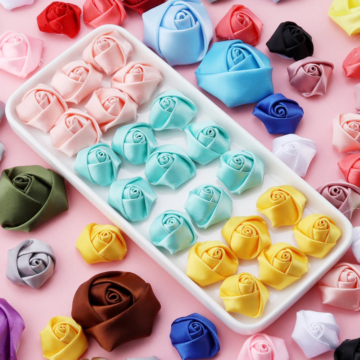 20pcs Mini Ribbon Rose Rosettes for DIY Hair Accessories & Crafts Hair Accessory Embellishments PLUSH