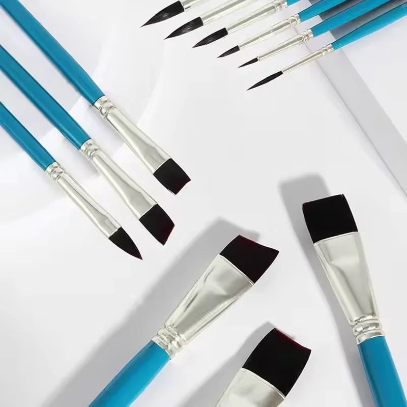 12-Piece Nylon Paint Brush Set – Flat & Round Art Brushes Paint Brush Set PLUSH