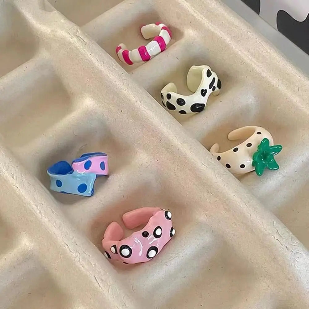 Y2K Stripe Polka Dot Oil Drop Opening Ring – Women's Fashion Fashion Ring PLUSH