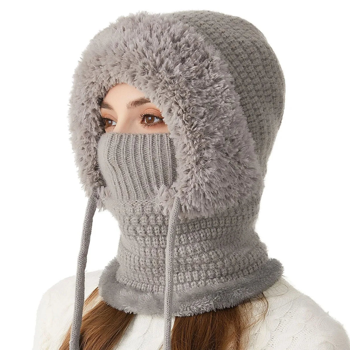 Women's Fleece Lined Knit Balaclava Hat & Neck Warmer Balaclava Hat PLUSH