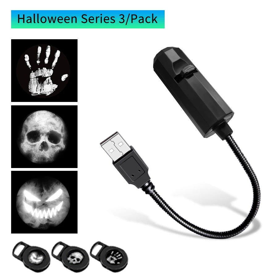 LED Halloween Moon USB Projector Night Light | Mood Lamp Projector Night Light PLUSH 3 Films Halloween
