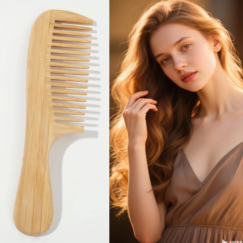 Natural Handmade Bamboo Comb – Antistatic Detangling Bamboo Hair Comb PLUSH yellow