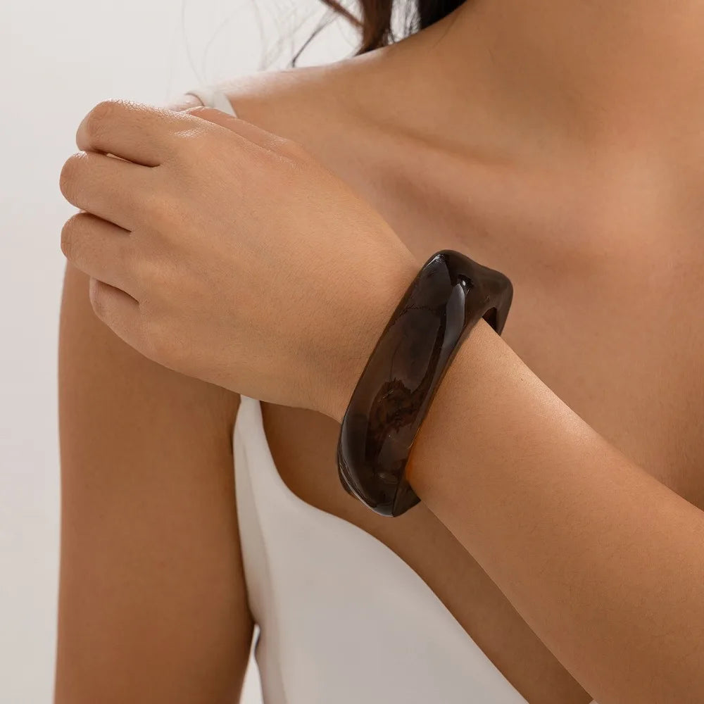 Vintage Chunky Acrylic Bangle – Bohemian Punk Wide Bracelet Acrylic Bangle Bracelet PLUSH Dark Brown