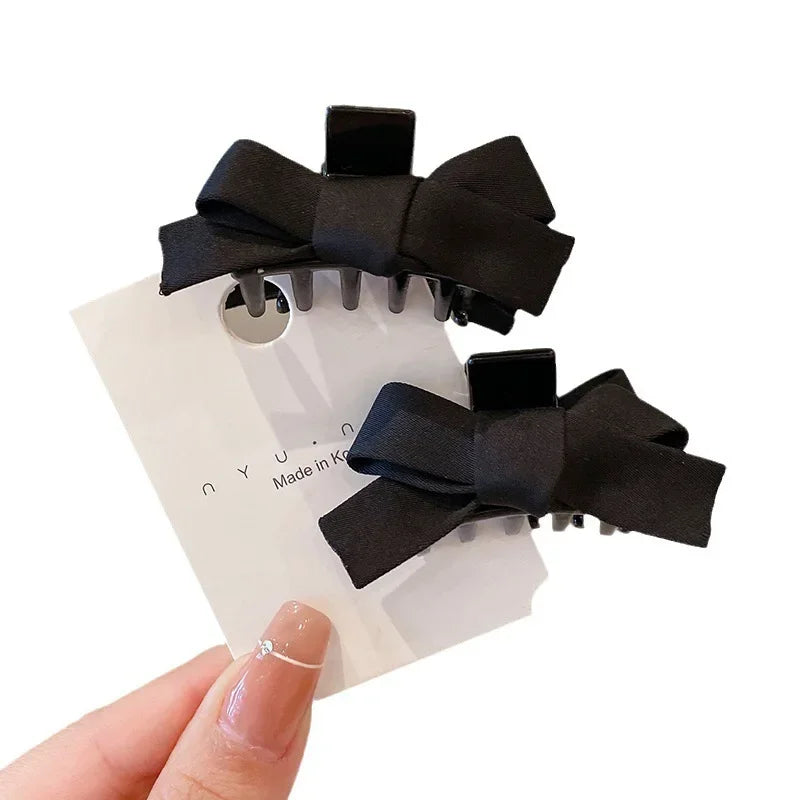 2Pcs Satin Bow Hair Claw Clips Black Red – Korean Style Bow Hair Clips PLUSH