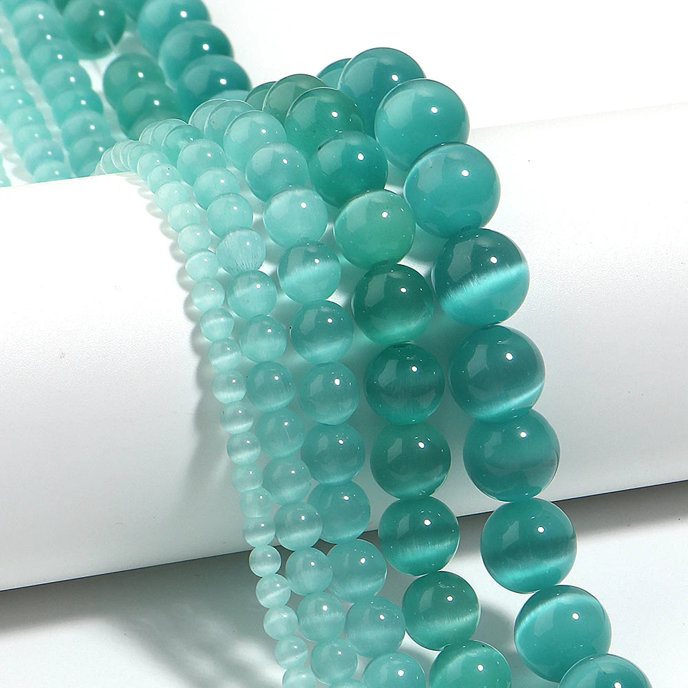 Teal Blue Cat Eye Stone Beads 4–12mm | DIY Jewelry Making Jewelry Making Beads PLUSH