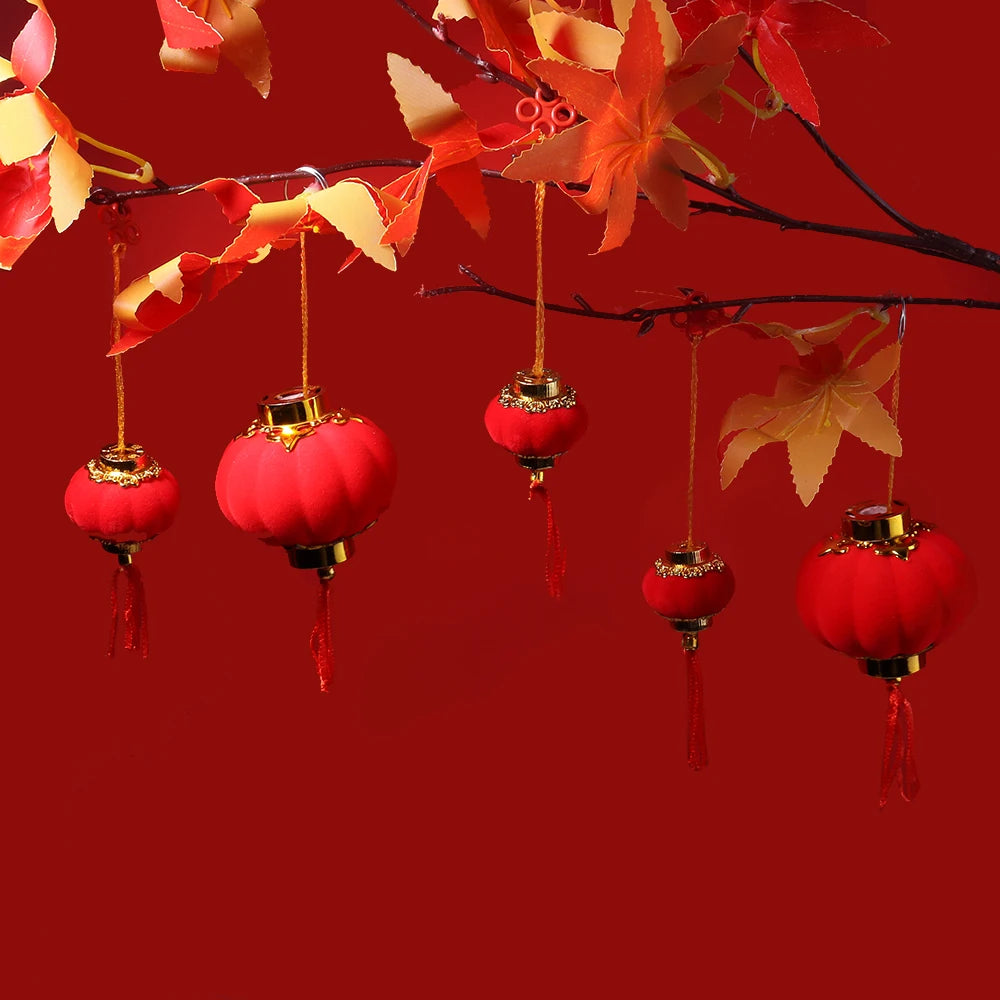 Mini Red Flocking Lanterns Chinese New Year DIY Decor 16-30pcs DIY Craft Decoration PLUSH