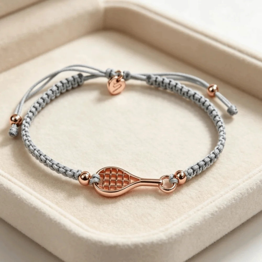 Adjustable Tennis Racket Charm Bracelet – Handwoven Copper Charm Bracelet PLUSH