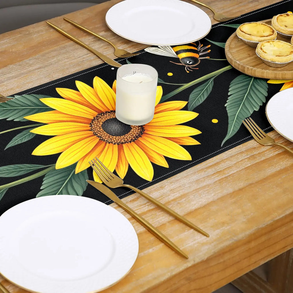 Sunflower & Bee Table Runner – Pastoral Home Décor Table Runner PLUSH