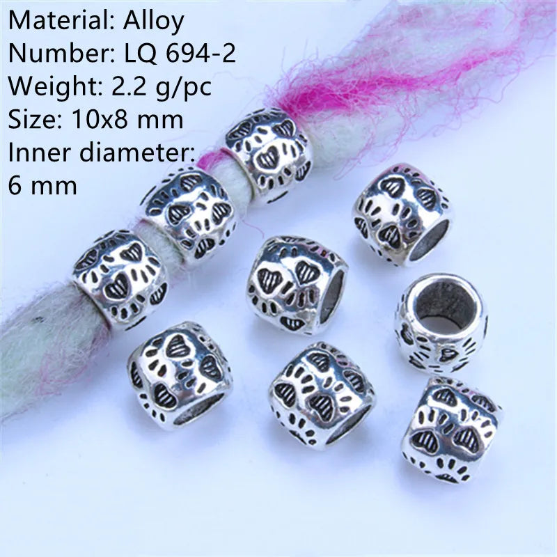 5pcs Silver Viking Dreadlock Hair Beads – Braid Cuffs & Clips