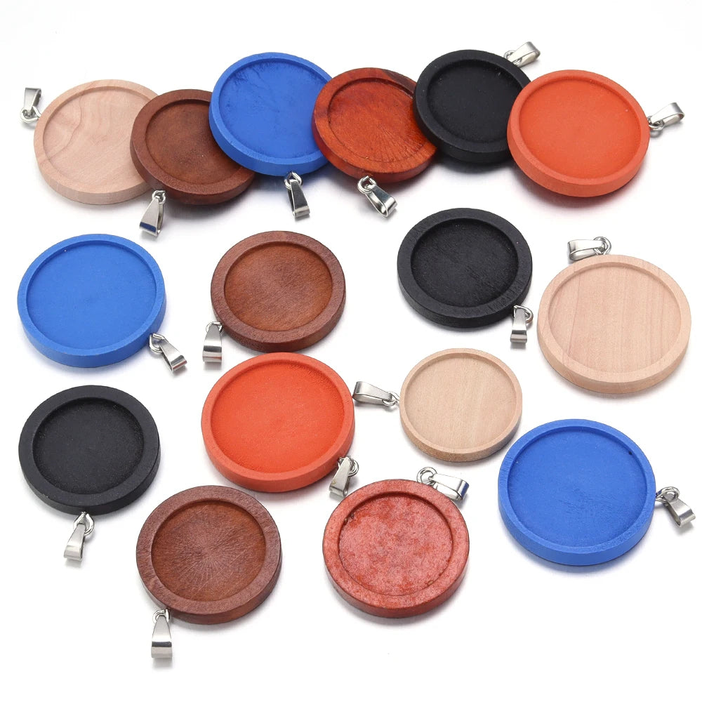 Round Wood Blank Pendant Settings 25/30mm Cabochon Base Tray Pendant Base Settings PLUSH