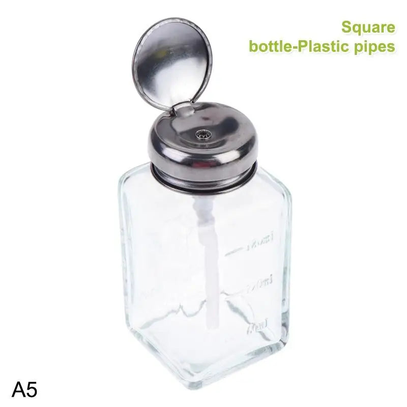 Glass Pump Dispenser Bottle 150ml – Refillable Nail Salon Jar Nail Pump Dispenser PLUSH A5