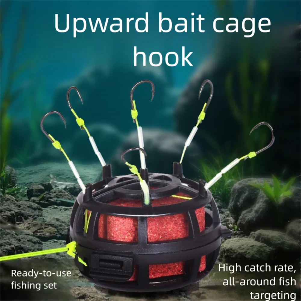 Feeder Bait Cage Rig 6 Hook Carbon Steel Anti-Tangle Sinker Fishing Hook Rig PLUSH