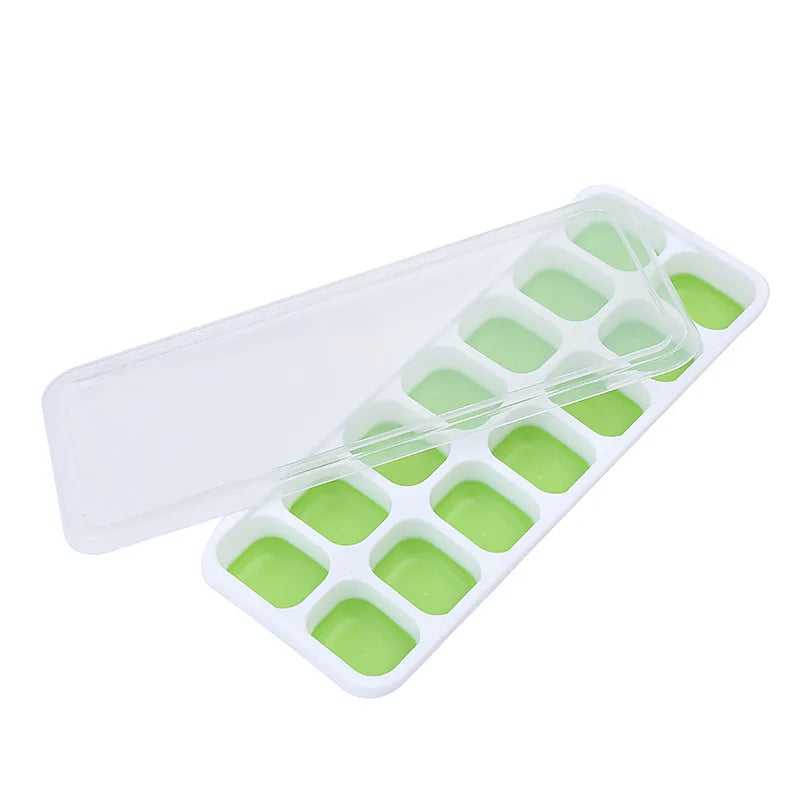 14-Grid Silicone Ice Cube Tray with Lid – Reusable Mold Ice Cube Tray PLUSH Green 4Pcs