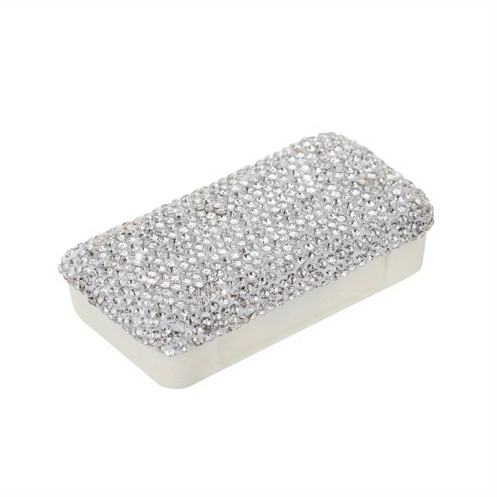 Bling Rhinestone Pill Organizer – 3-Compartment Travel Case Travel Pill Organizer PLUSH White