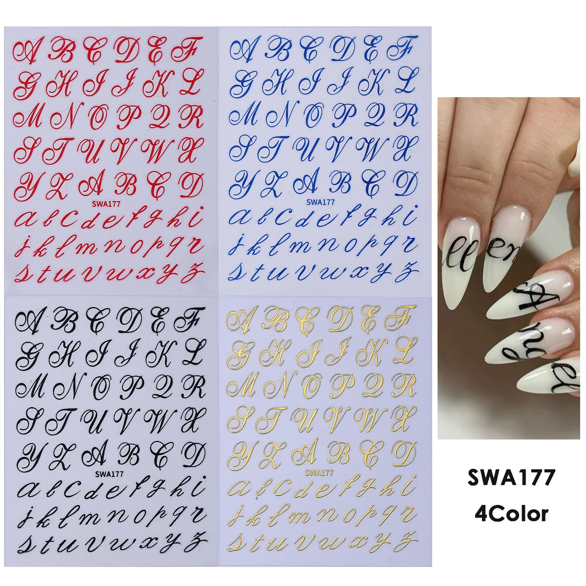 Gothic Nail Stickers Black Gold Y2K Angel Star – 4 Sheets Nail Art Stickers PLUSH SWA177 4 Color
