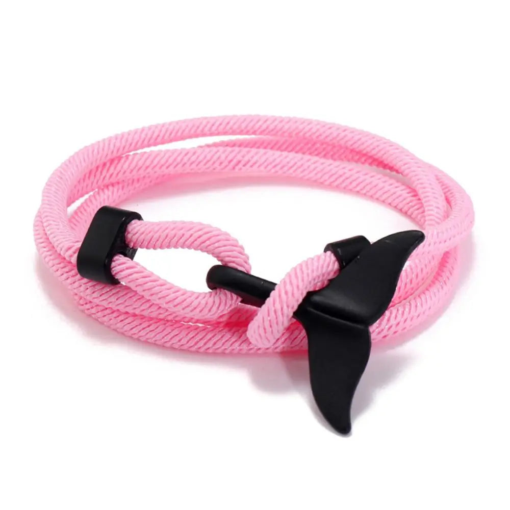 Whale Tail Braided Rope Charm Bracelet – Ocean Series Unisex Charm Bracelet PLUSH pink-black tail