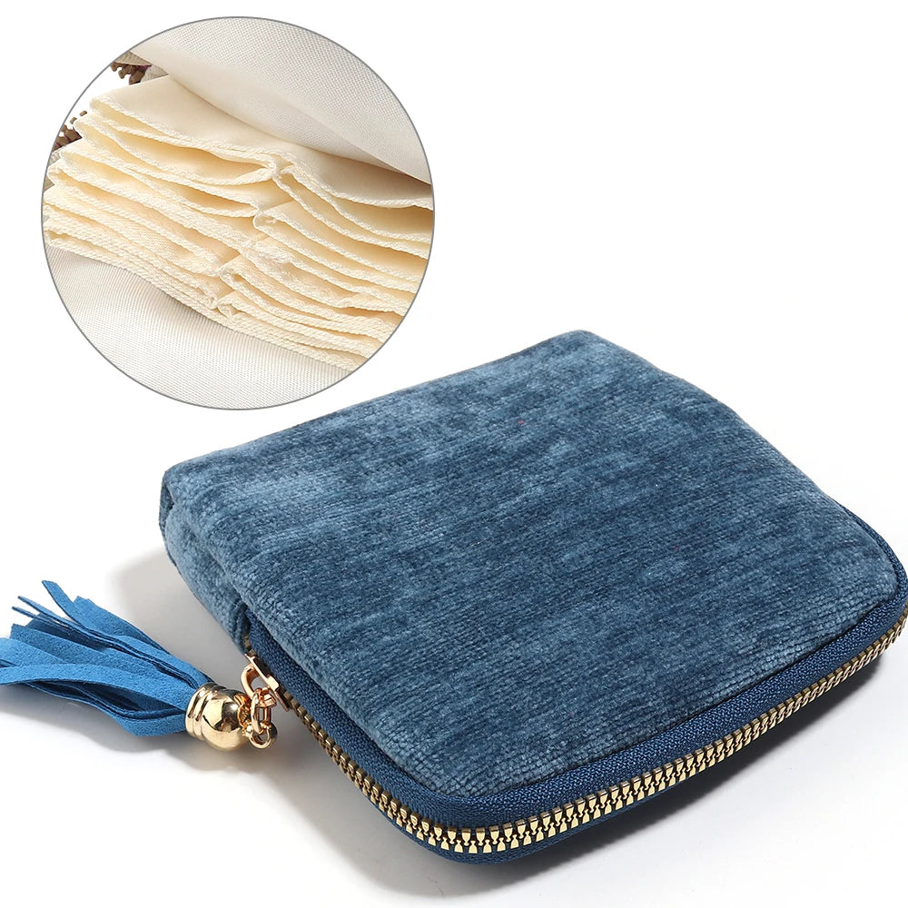 Velvet Jewelry Pouch 6-Layer Storage Bag with Tassel | Travel Jewelry Storage Pouch PLUSH light blue
