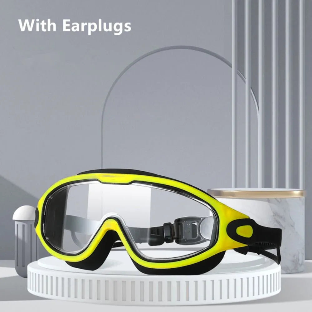 Wide Vision Anti-UV Swimming Goggles – Silicone Big Frame Swimming Goggles PLUSH Yellow-Black