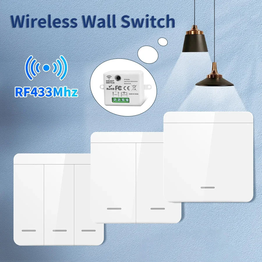 RF 433MHz Smart Wall Switch 1/2/3 Gang Wireless Remote 110-240V Wireless Wall Switch PLUSH