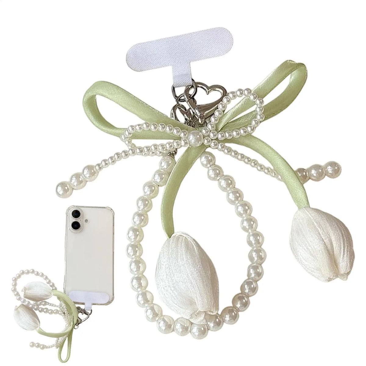 Tulip Beaded Phone Charm Bowknot Pearl Wrist Strap Keychain Phone Charm Keychain PLUSH