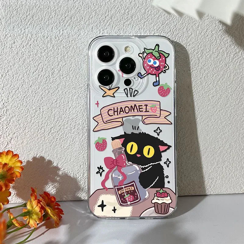 Funny Black Cat Clear iPhone Case – Cute Cartoon Cover Clear Phone Case PLUSH