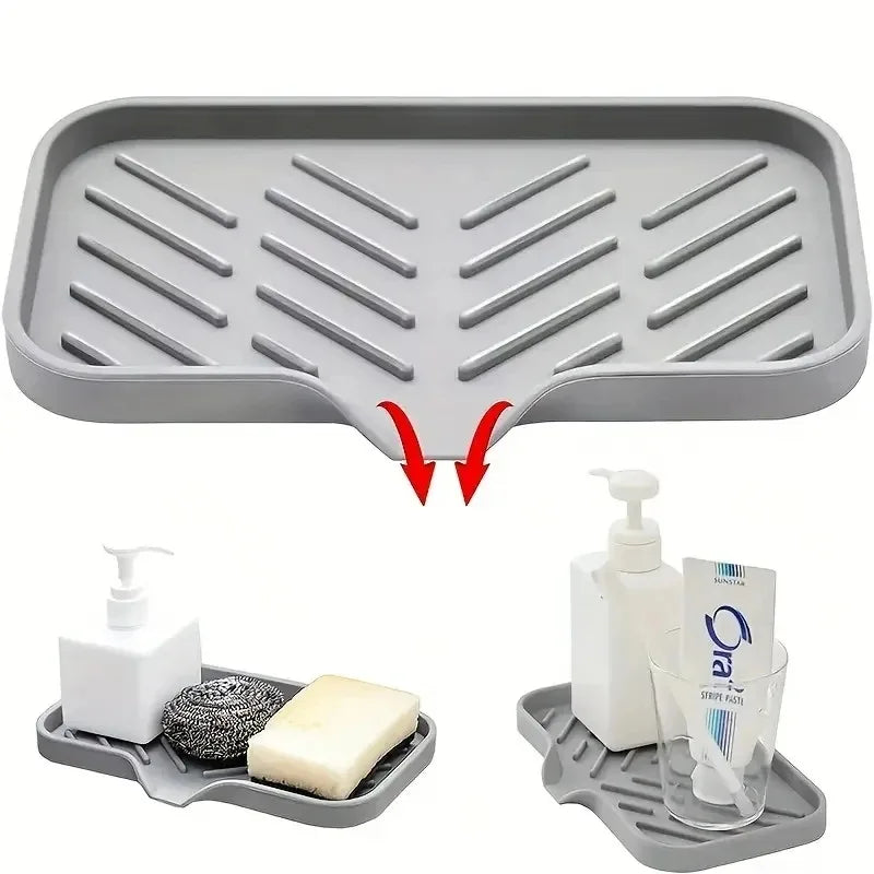 Silicone Sink Tray with Drain – Soap & Sponge Holder Sink Organizer Tray PLUSH