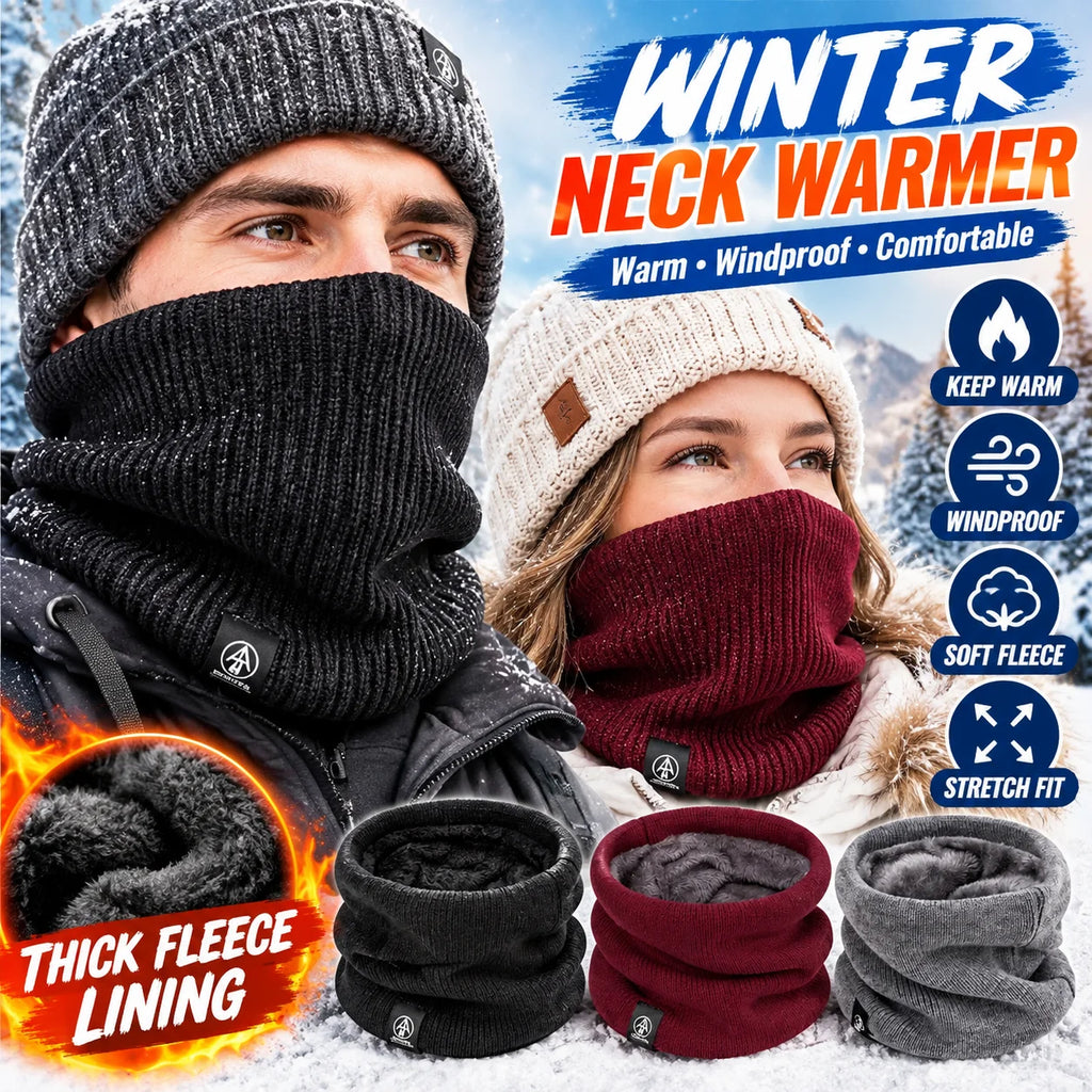 Winter Knitted Neck Gaiter & Fleece Face Mask – Windproof Scarf Neck Gaiter Scarf PLUSH