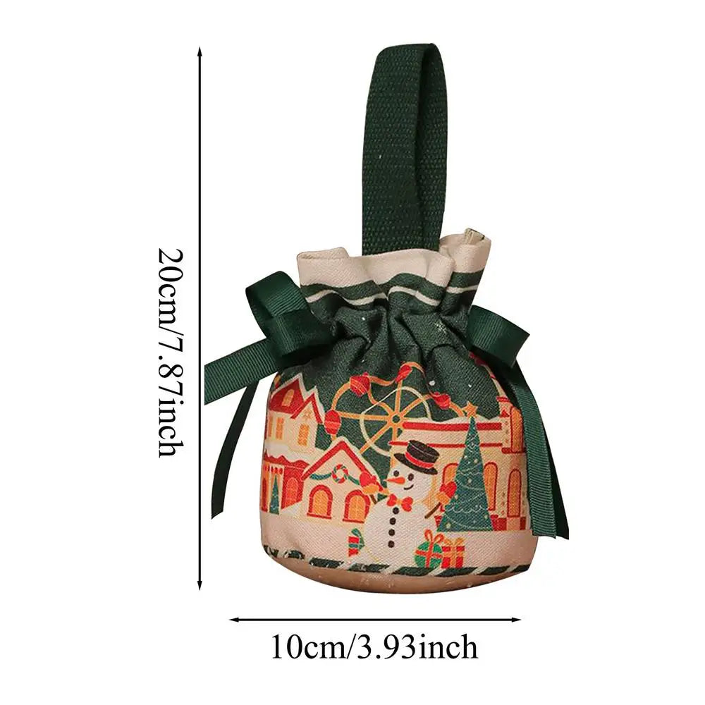 Christmas Drawstring Candy Bags | Cotton Holiday Gift Pouches Holiday Gift Bags PLUSH Green Snowman 1PC