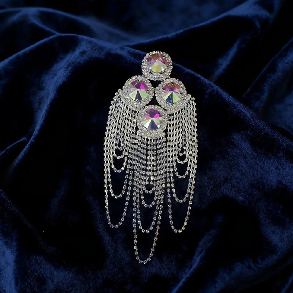Peacock Rhinestone Tassel Epaulette Shoulder Brooch – Gold & Silver Shoulder Brooch PLUSH Style C