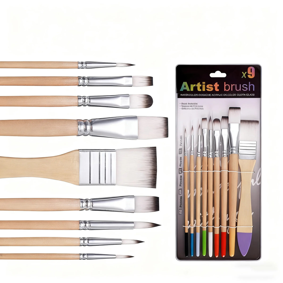 9-Piece Nylon Paint Brush Set – Watercolor Acrylic Oil Canvas Paint Brush Set PLUSH