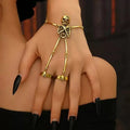 Skeleton Hand Bracelet – Alloy Skull Finger Ring Chain Fashion Bracelet PLUSH Gold