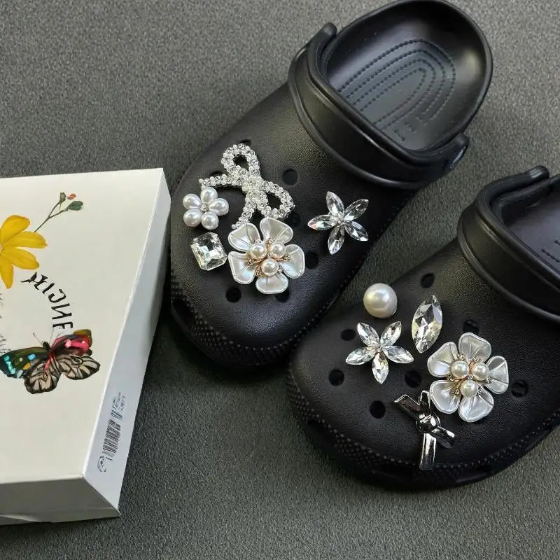 Flower Rhinestone Pearl Shoe Charms Kit – Ballet Shoe Decor Shoe Charm Set PLUSH A6