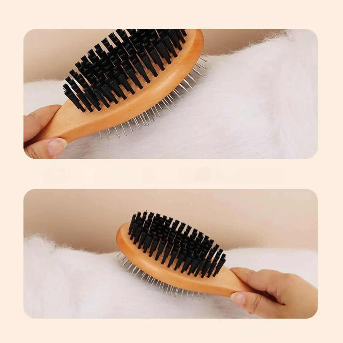 Double-Sided Pet Grooming Brush – Wood Handle & Steel Bristles Pet Grooming Brush PLUSH