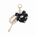 Pearl Bowknot Heart Keychain – Handmade Alloy Bag Charm Bag Charm Keychain PLUSH Black