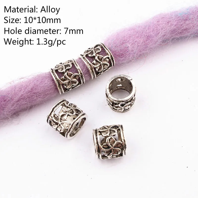 5pcs Silver Viking Dreadlock Hair Beads – Braid Cuffs & Clips