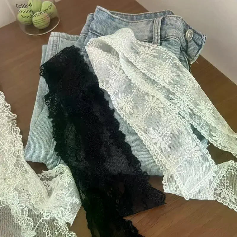 Y2K Floral Lace Waist Belt Bow Sash & Hair Scarf Lace Waist Belt PLUSH
