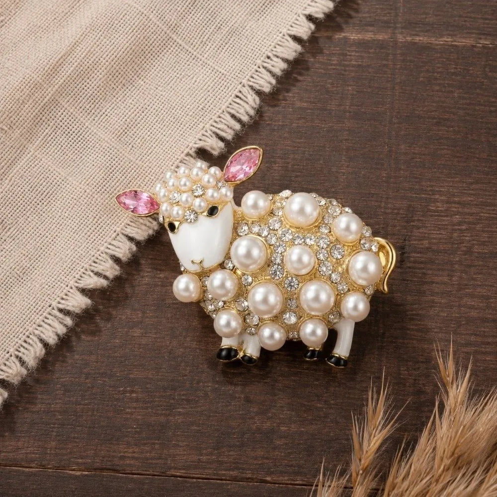 Sheep Brooch Pin – Imitation Pearl & Rhinestone Animal Pin Animal Brooch Pin PLUSH